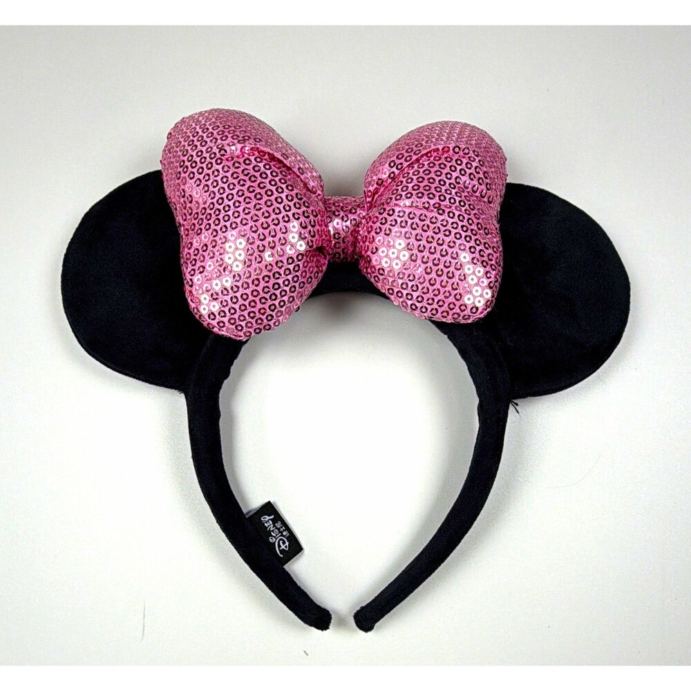 Disney Minnie Mouse Ears Headband Black Ears Pink Sequin Bow